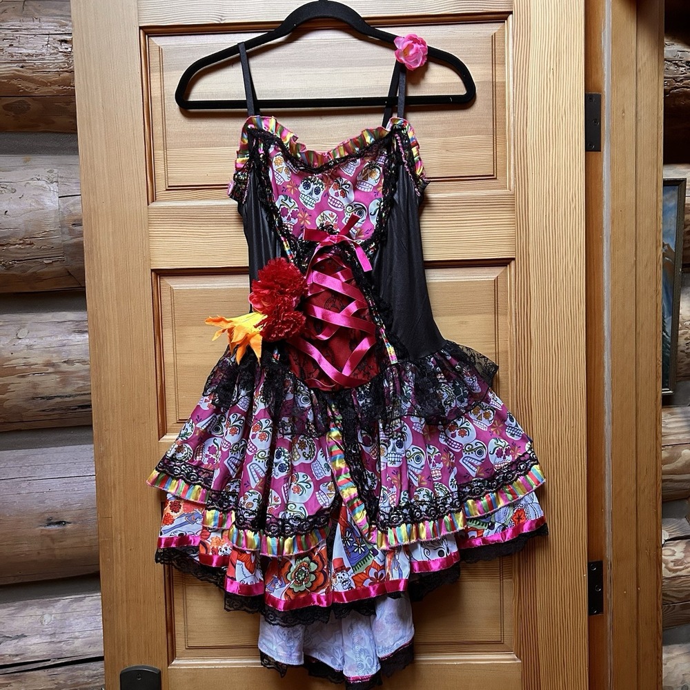 Cinco De Mayo Women's Pink Skull Ribbon Lace Dress Size Medium Witchy Whimsygoth